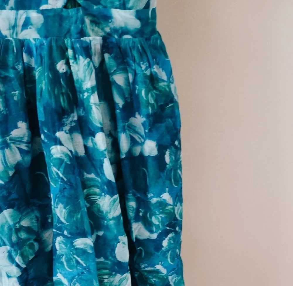NWT Lulus Flowering Day Dream Teal Blue Floral Organza Midi Dress – Size S - Picture 4 of 15